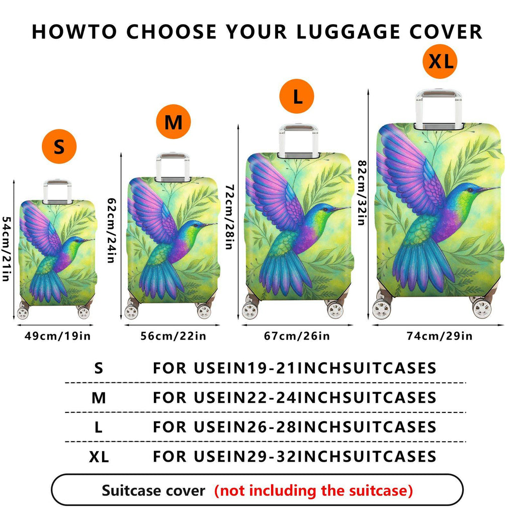 1-Piece Colorful Hummingbird Leaf Green Nature Artistic  Suitcase Luggage Cover, Stretch Protective Sleeve