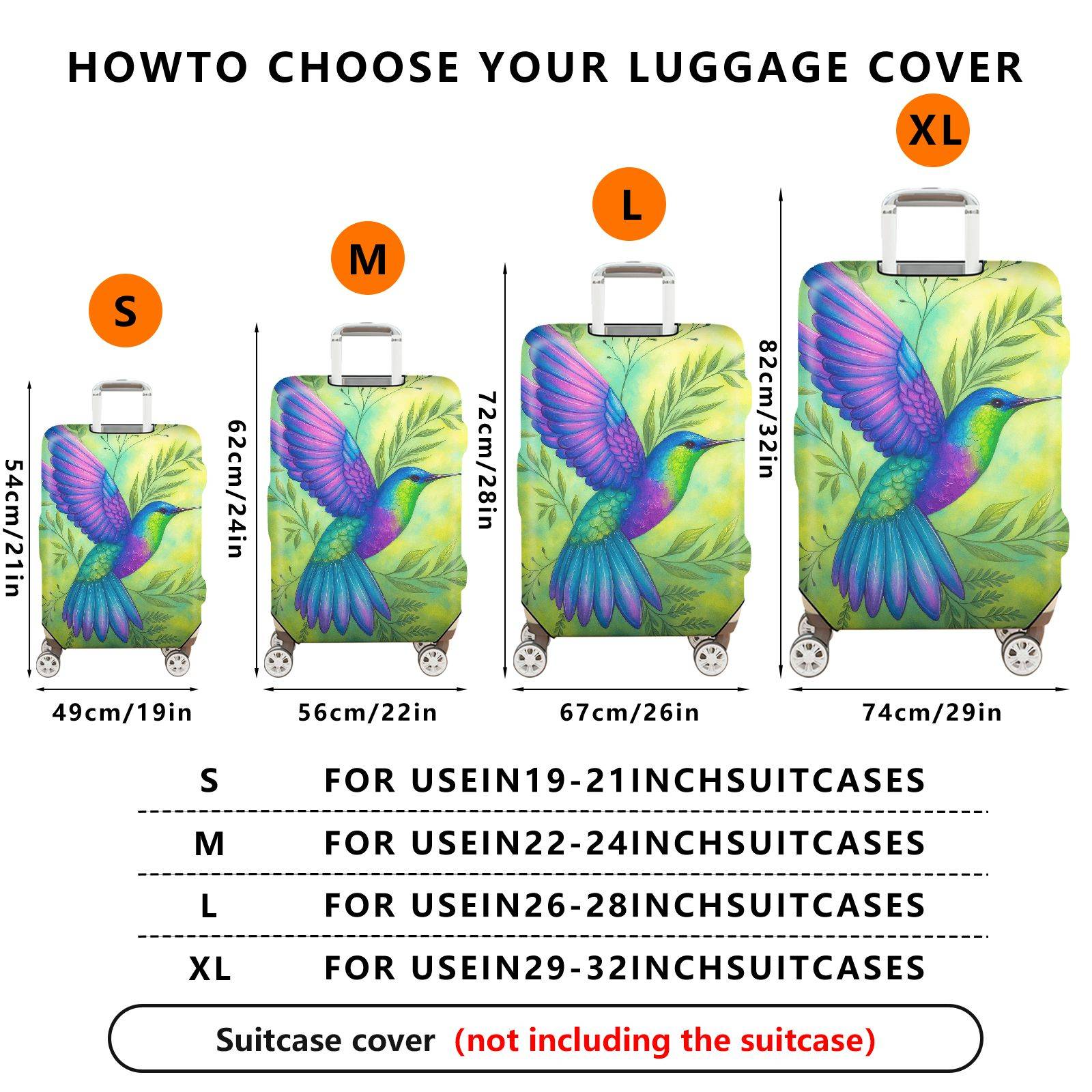 1-Piece Colorful Hummingbird Leaf Green Nature Artistic  Suitcase Luggage Cover, Stretch Protective Sleeve
