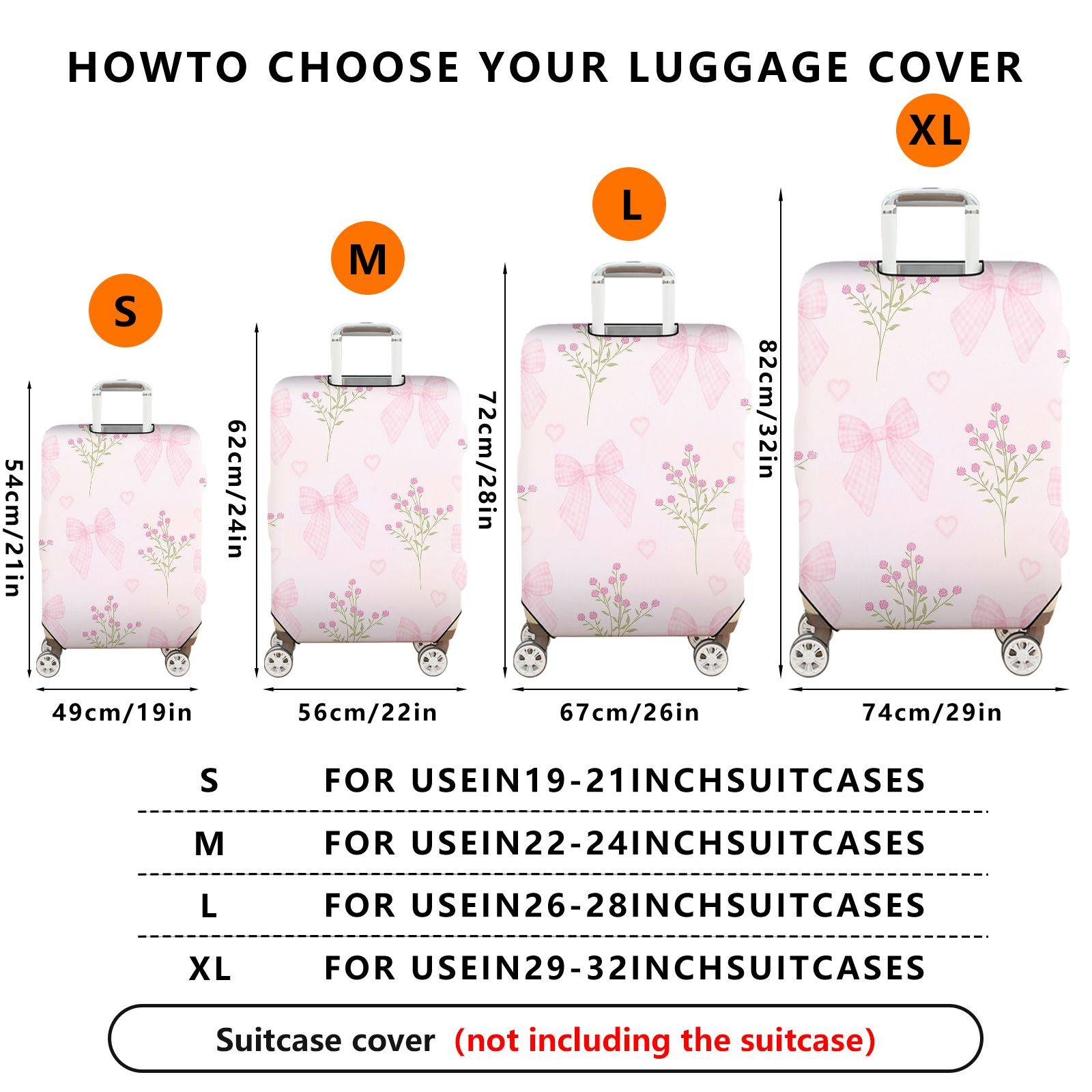 1-Piece Pink Bow Floral Heart Checked Luggage  Suitcase Luggage Cover, Stretch Protective Sleeve