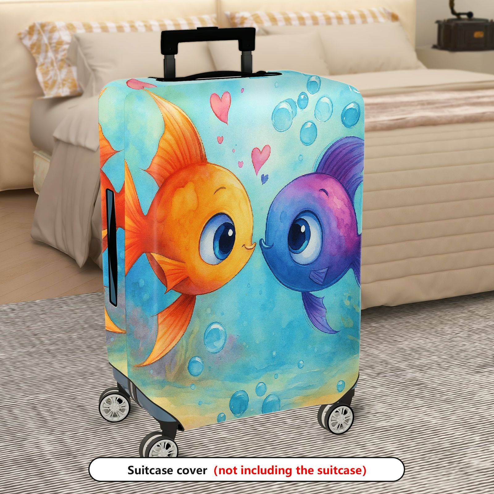 1-Piece Cute  Fish Love Heart Underwater Colorful  Suitcase Luggage Cover, Stretch Protective Sleeve