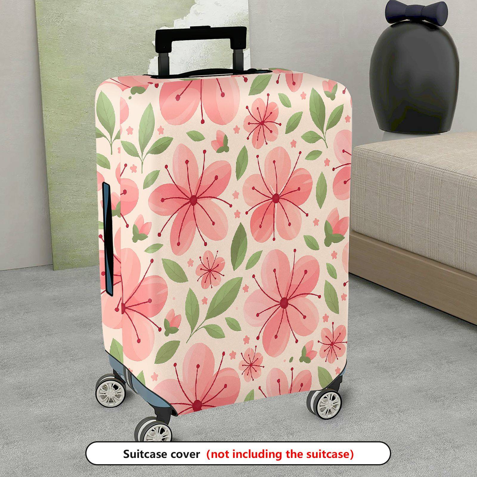 1-Piece Floral Pink Green Butterfly Leaf Flower  Suitcase Luggage Cover, Stretch Protective Sleeve