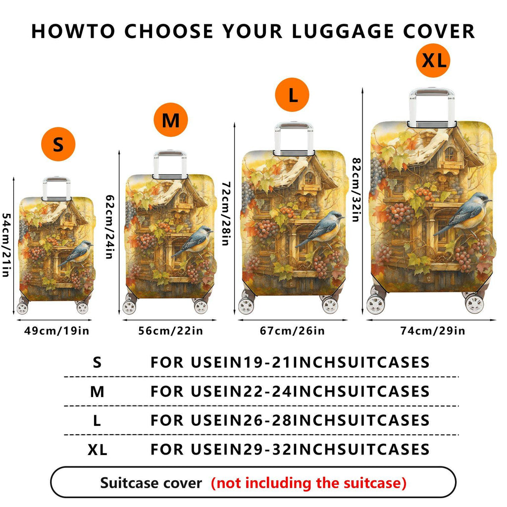 1-Piece Vintage Autumn Birdhouse Grapevine Leaves Artistic  Suitcase Luggage Cover, Stretch Protective Sleeve