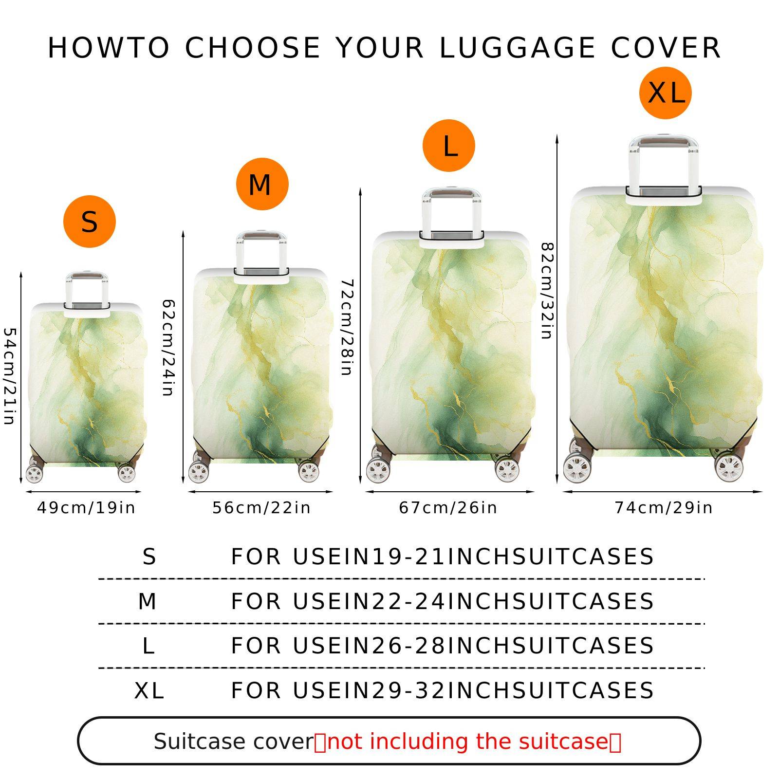 1-Piece Abstract Fluid Green Gold Artistic Elegant Chic  Suitcase Luggage Cover, Stretch Protective Sleeve
