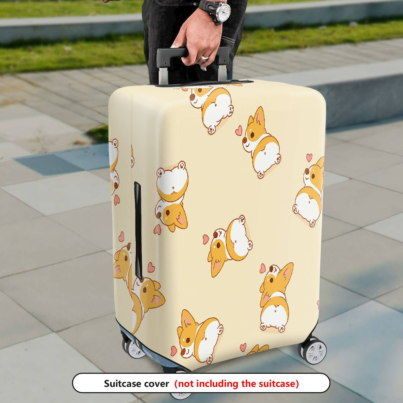1-Piece Corgi Dog Heart Beige Travel Cute  Suitcase Luggage Cover, Stretch Protective Sleeve