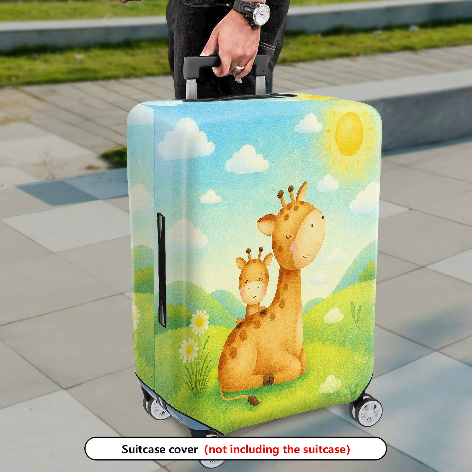 1-Piece Giraffe Grassland Sunshine Flower  Suitcase Luggage Cover, Stretch Protective Sleeve
