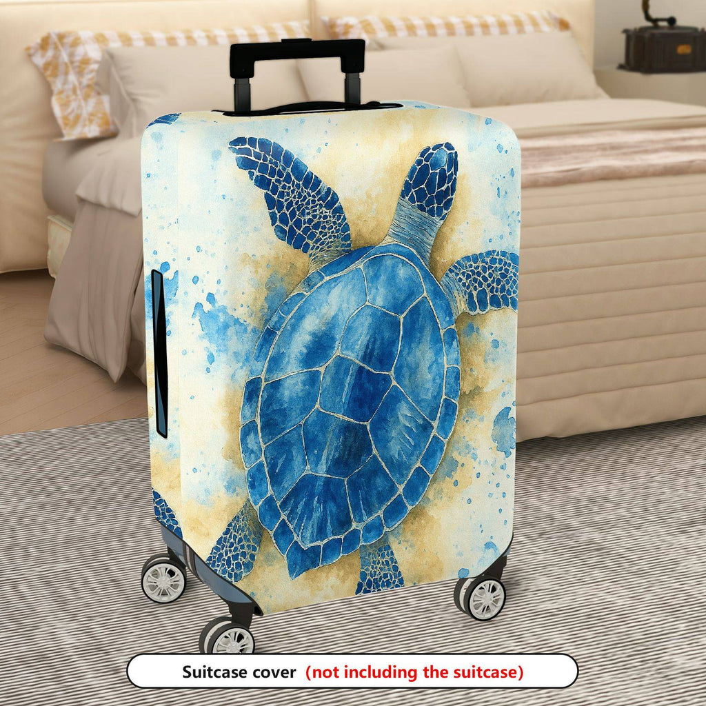 1-Piece Blue Sea Turtle Ocean Marine Animal Watercolor Art Travel  Suitcase Luggage Cover, Stretch Protective Sleeve