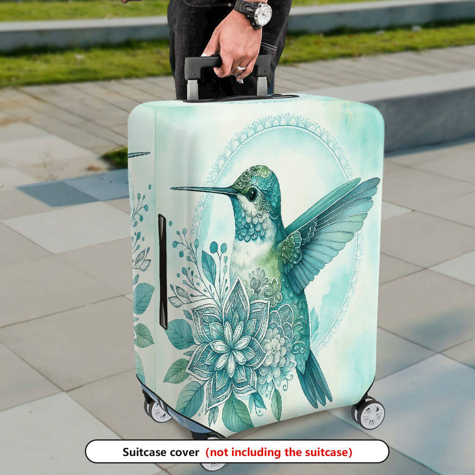 1-Piece Hummingbird Floral Vintage Elegant Artistic  Suitcase Luggage Cover, Stretch Protective Sleeve