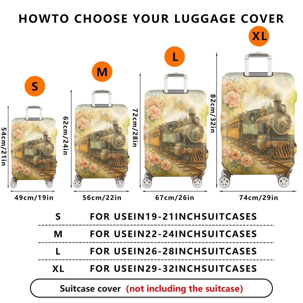 1-Piece Vintage Floral Train Painting Nature Retro Artistic  Suitcase Luggage Cover, Stretch Protective Sleeve