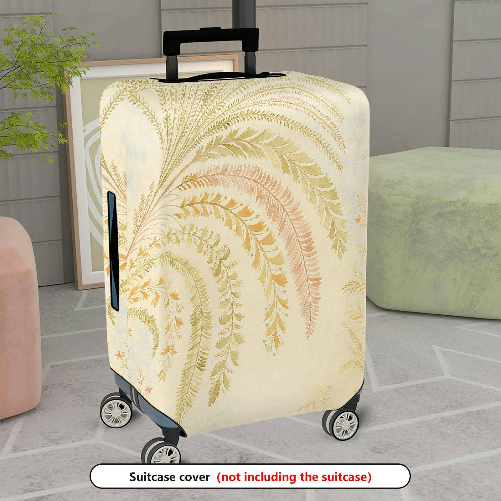 1-Piece Abstract Elegant Botanical Beige Floral  Suitcase Luggage Cover, Stretch Protective Sleeve