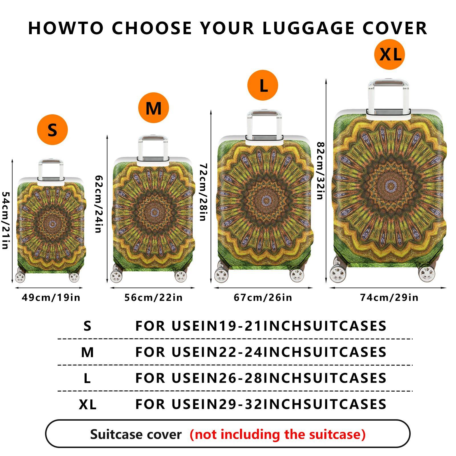 1-Piece Abstract Bohemian Floral Mandala Geometric Vibrant  Suitcase Luggage Cover, Stretch Protective Sleeve