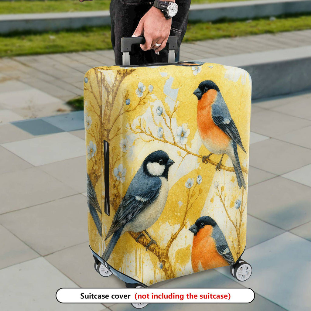 1-Piece Spring Bird Flower Branch Yellow Artistic  Suitcase Luggage Cover, Stretch Protective Sleeve