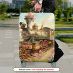 1-Piece Vintage Floral Steam Train Art Travel  Suitcase Luggage Cover, Stretch Protective Sleeve