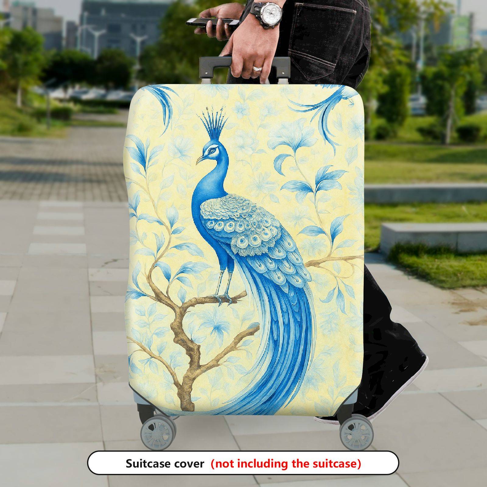 1-Piece Peacock Floral Elegant Artistic Decorative  Suitcase Luggage Cover, Stretch Protective Sleeve
