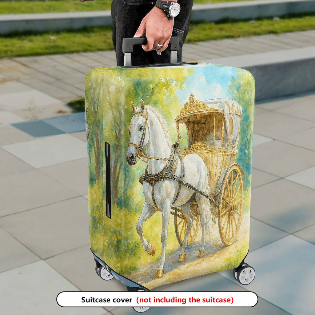 1-Piece Elegant Horse Carriage Vintage Nature Scenic Art  Suitcase Luggage Cover, Stretch Protective Sleeve
