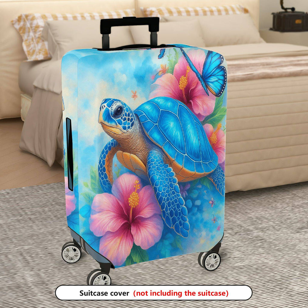 1-Piece Sea Turtle Hibiscus Flower Butterfly Ocean Blue  Suitcase Luggage Cover, Stretch Protective Sleeve