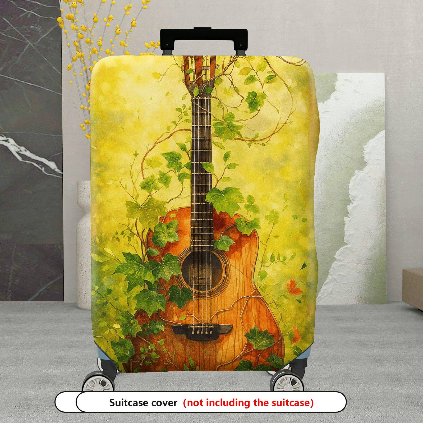 1-Piece Nature Music Guitar Leaf Vine Artistic  Suitcase Luggage Cover, Stretch Protective Sleeve