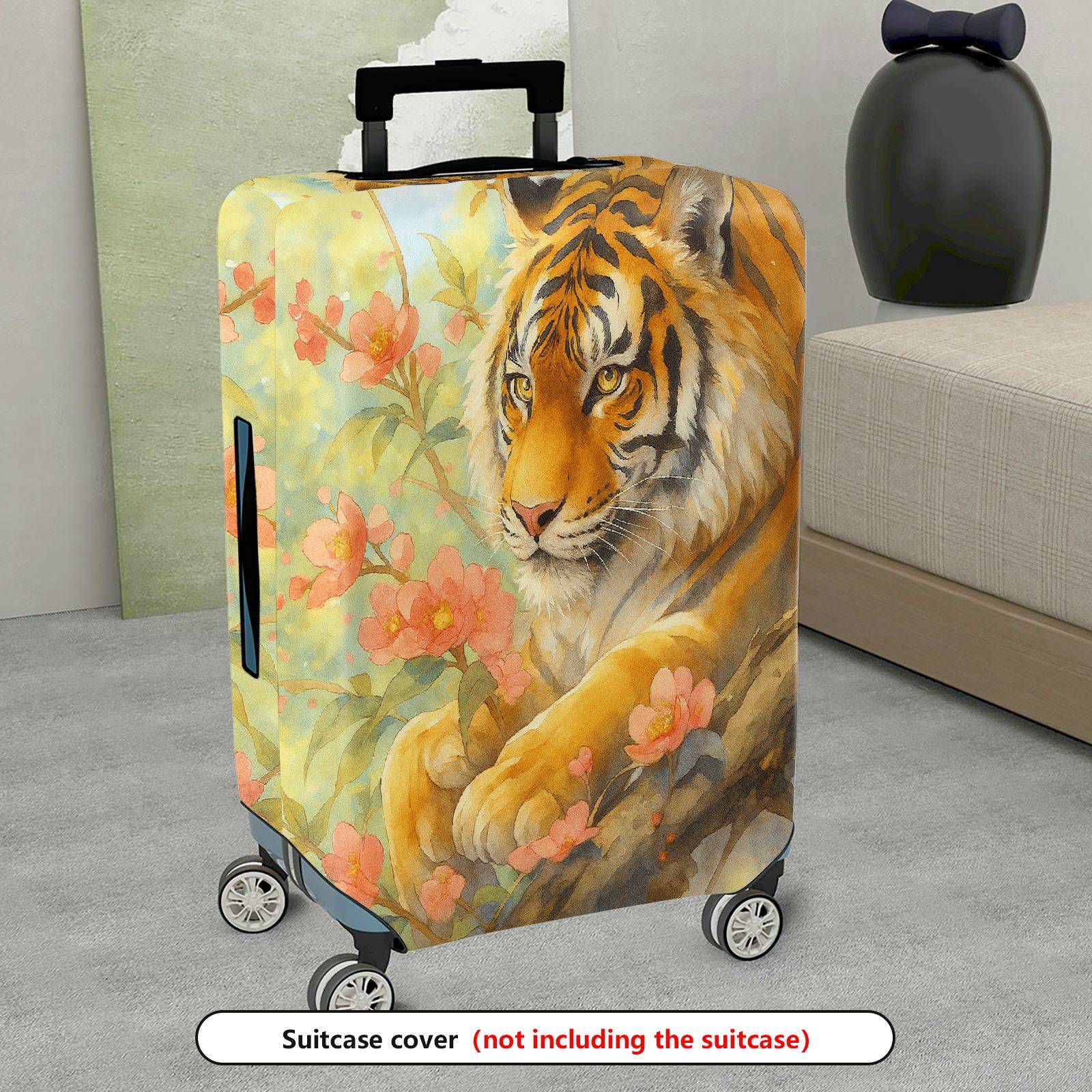 1-Piece Tiger Blossom Floral Nature Art Decorative  Suitcase Luggage Cover, Stretch Protective Sleeve