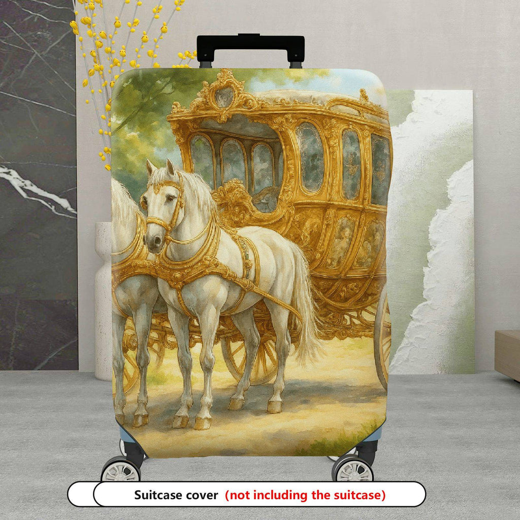 1-Piece Vintage Carriage Horse Green Gold Artistic  Suitcase Luggage Cover, Stretch Protective Sleeve