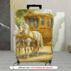 1-Piece Vintage Carriage Horse Green Gold Artistic  Suitcase Luggage Cover, Stretch Protective Sleeve