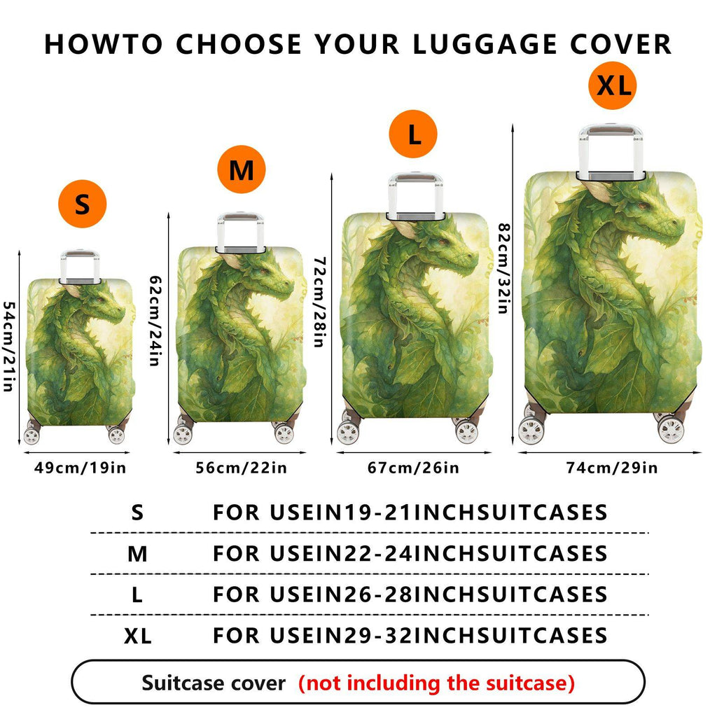 1-Piece Green Dragon Fantasy Forest Mystical Artistic  Suitcase Luggage Cover, Stretch Protective Sleeve