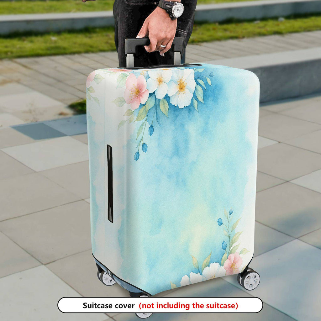 1-Piece Watercolor Floral Blue Pastel Artistic Luggage  Suitcase Luggage Cover, Stretch Protective Sleeve
