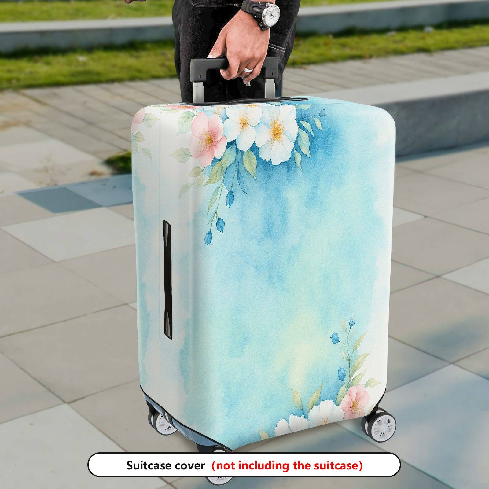 1-Piece Watercolor Floral Blue Pastel Artistic Luggage  Suitcase Luggage Cover, Stretch Protective Sleeve