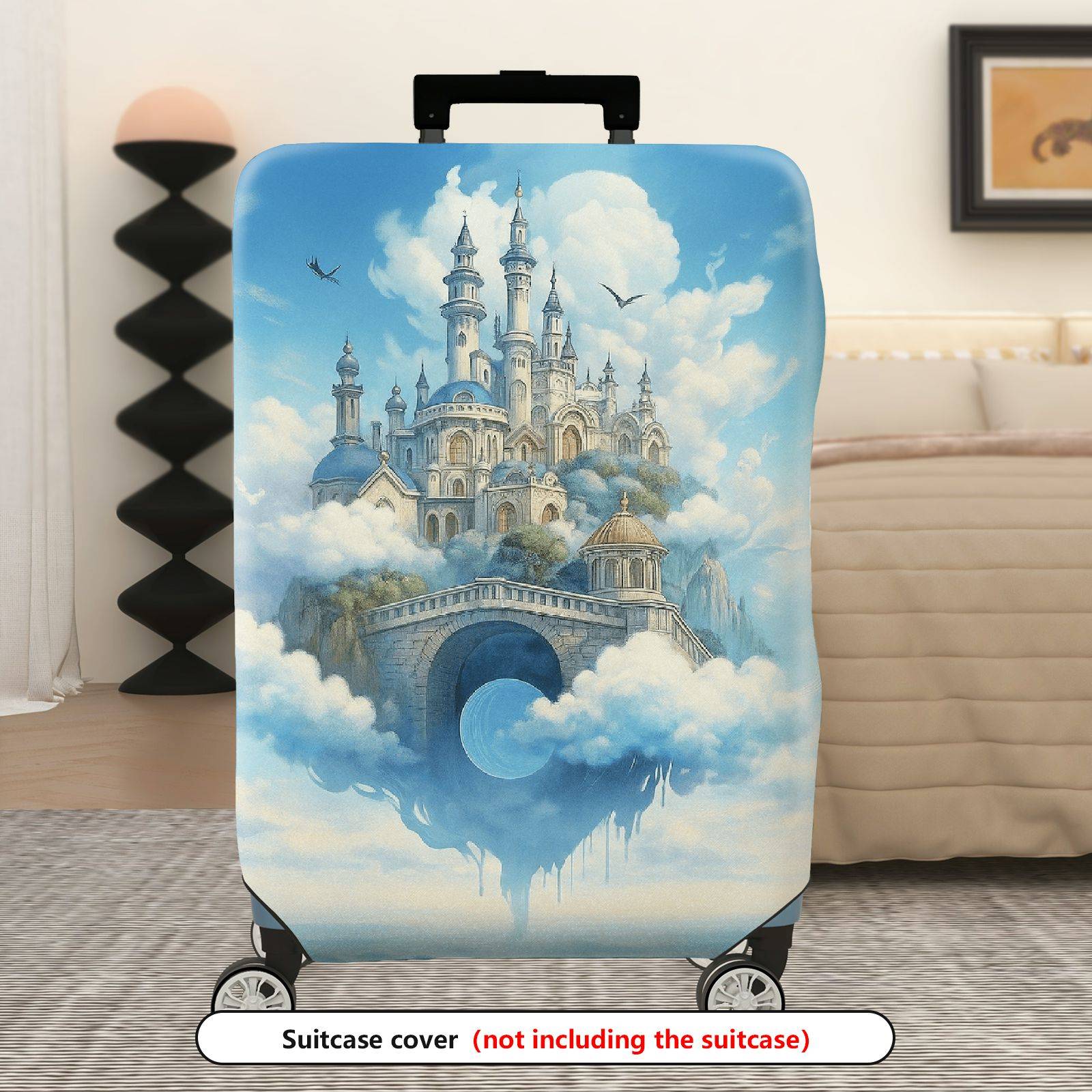 1-Piece Fantasy Castle Cloud Sky Blue Artistic  Suitcase Luggage Cover, Stretch Protective Sleeve