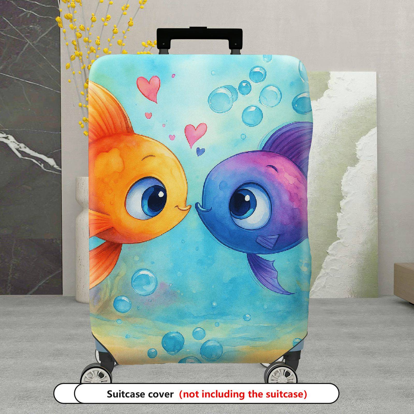1-Piece Cute  Fish Love Heart Underwater Colorful  Suitcase Luggage Cover, Stretch Protective Sleeve