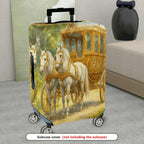 1-Piece Vintage Carriage Horse Green Gold Artistic  Suitcase Luggage Cover, Stretch Protective Sleeve