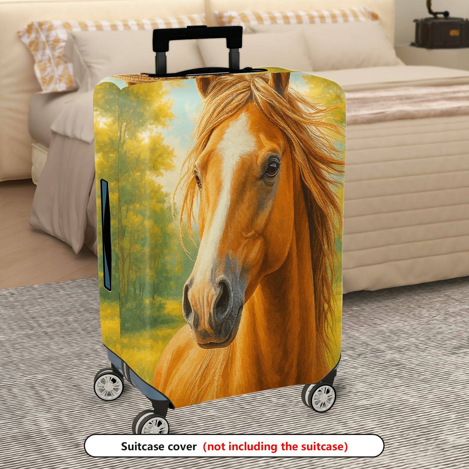 1-Piece Horse Art Nature Scenery Yellow Sky Forest  Suitcase Luggage Cover, Stretch Protective Sleeve
