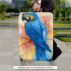 1-Piece Watercolor Parrot Blue Rainbow Nature Art  Suitcase Luggage Cover, Stretch Protective Sleeve