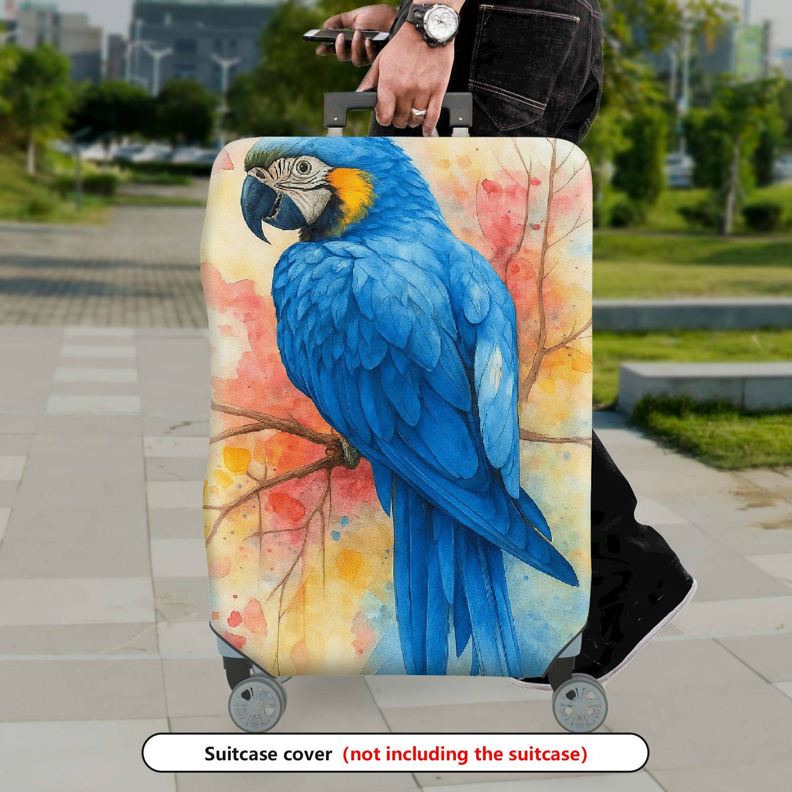 1-Piece Watercolor Parrot Blue Rainbow Nature Art  Suitcase Luggage Cover, Stretch Protective Sleeve