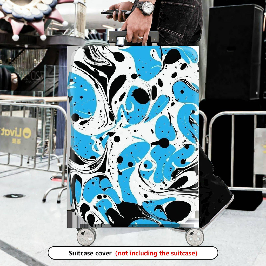 1-Piece Abstract Blue Black White Swirl Artistic Luggage  Suitcase Luggage Cover, Stretch Protective Sleeve