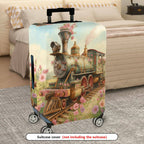 1-Piece Vintage Floral Steam Train Art Travel  Suitcase Luggage Cover, Stretch Protective Sleeve