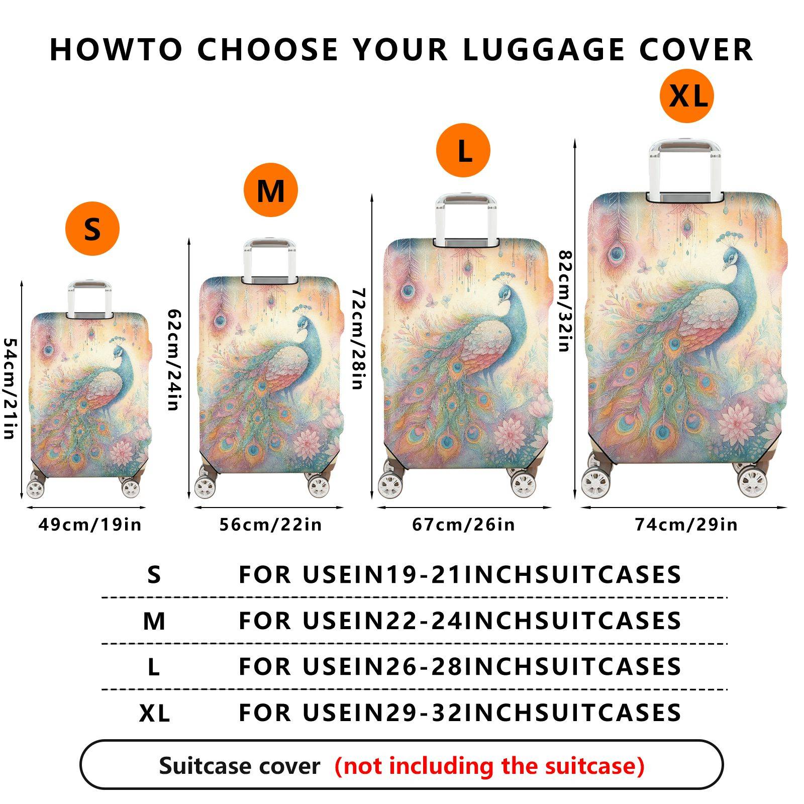 1-Piece Colorful Peacock Floral Art Decorative Vibrant Stylish  Suitcase Luggage Cover, Stretch Protective Sleeve