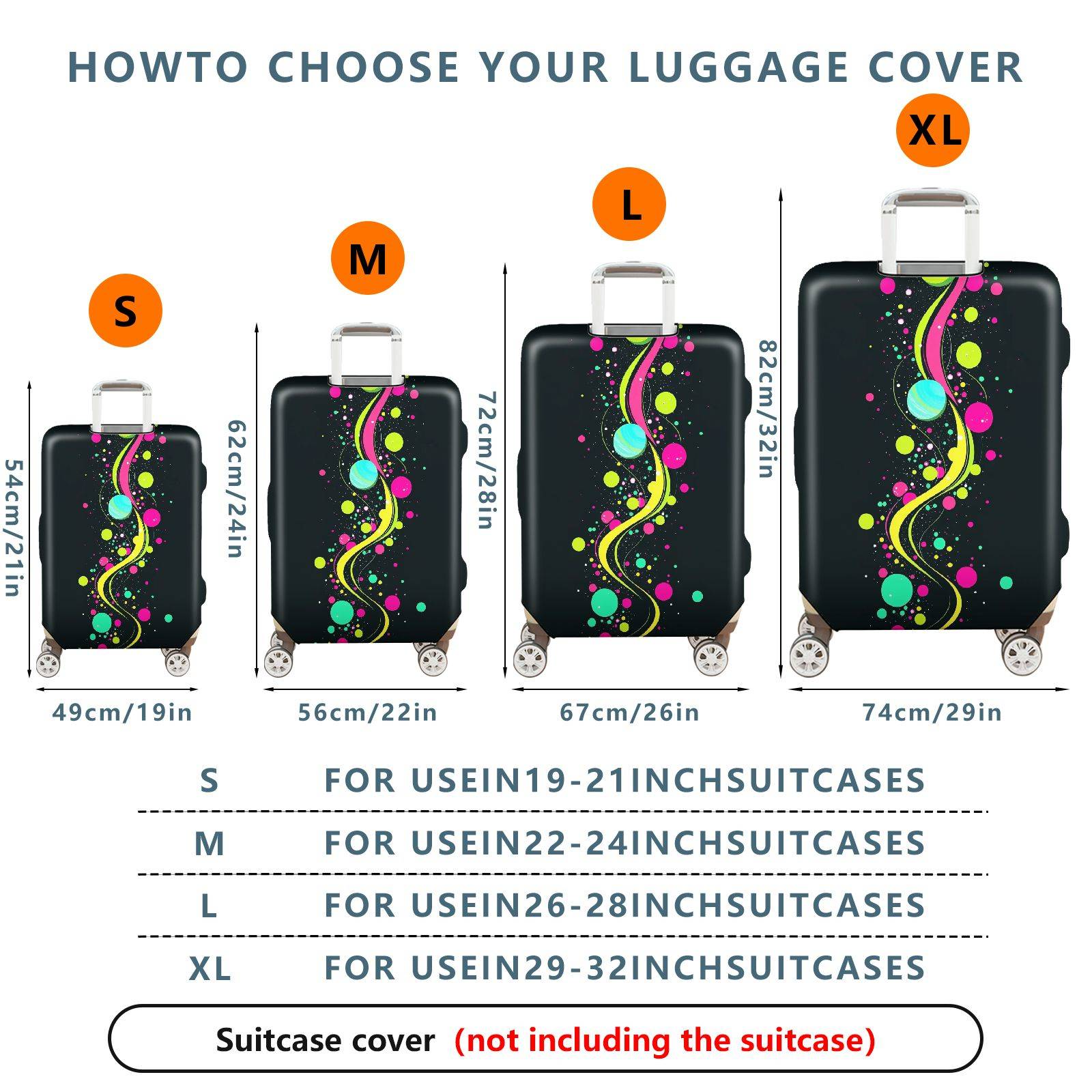 1-Piece Abstract Colorful Dots Circles Line  Suitcase Luggage Cover, Stretch Protective Sleeve