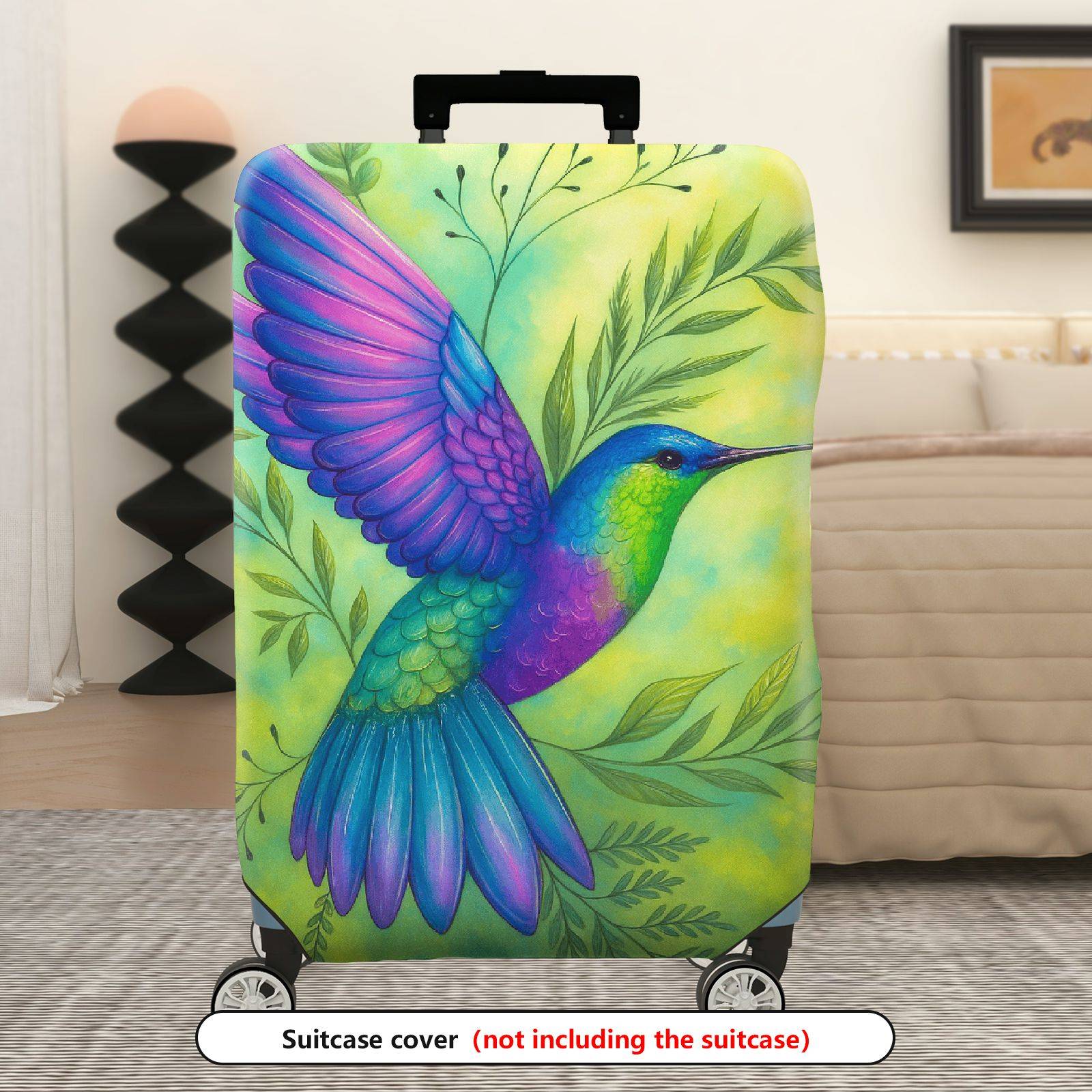 1-Piece Colorful Hummingbird Leaf Green Nature Artistic  Suitcase Luggage Cover, Stretch Protective Sleeve