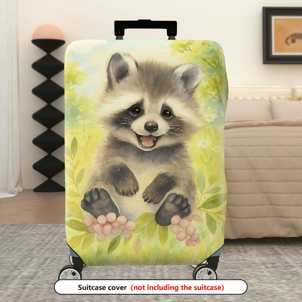 1-Piece Cute Raccoon Animal  Nature Green Flower  Suitcase Luggage Cover, Stretch Protective Sleeve