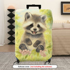 1-Piece Cute Raccoon Animal  Nature Green Flower  Suitcase Luggage Cover, Stretch Protective Sleeve