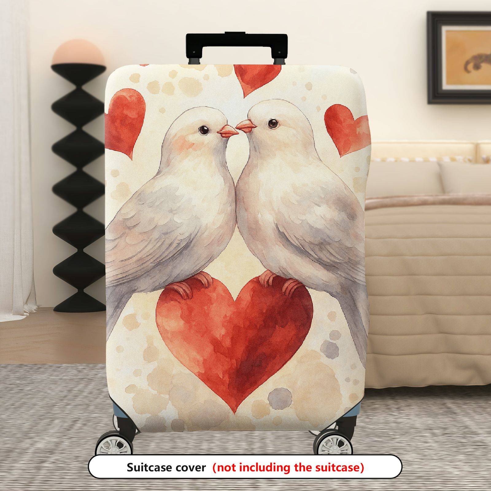 1-Piece Love Bird Heart Romantic Valentine Couples  Suitcase Luggage Cover, Stretch Protective Sleeve