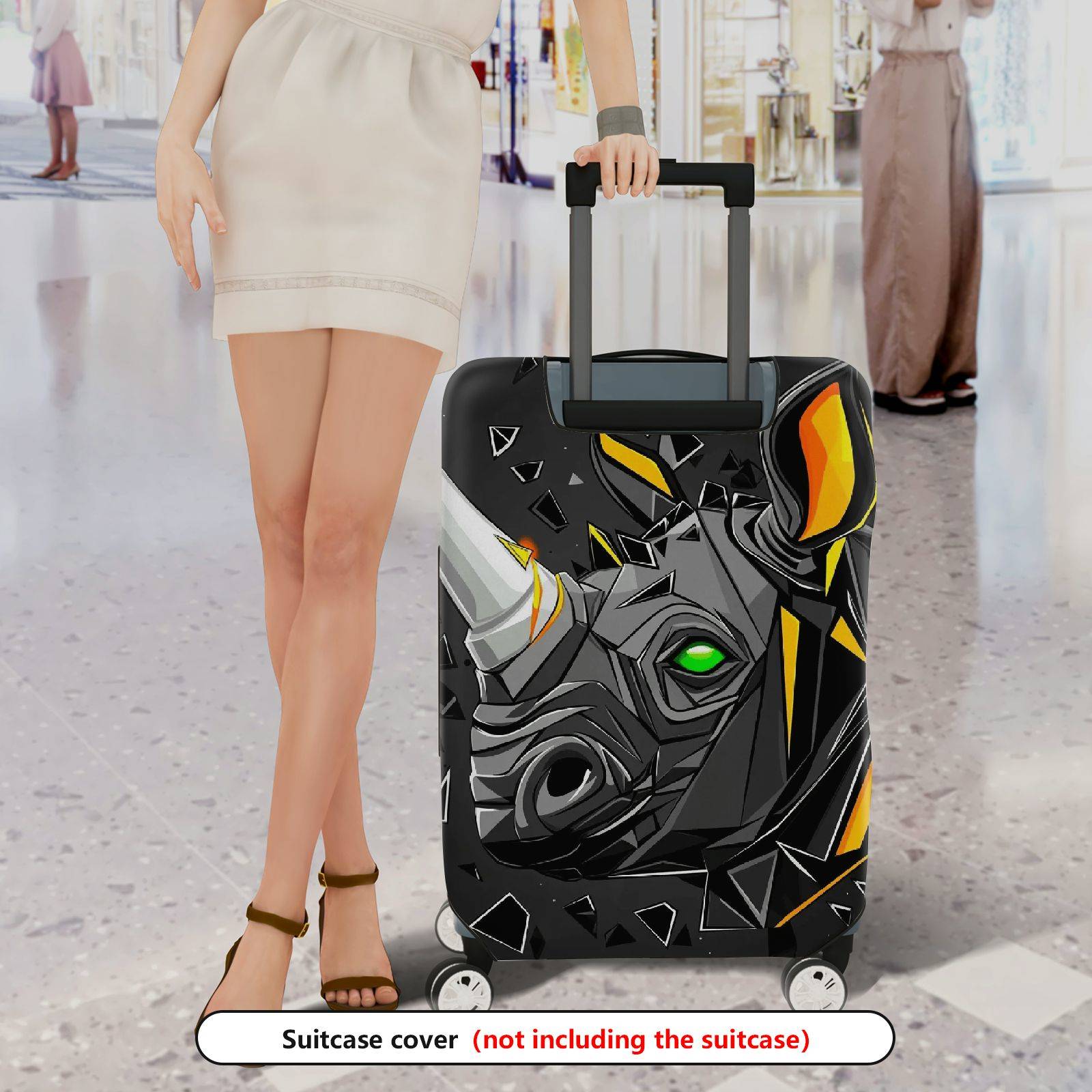 1-Piece Abstract Geometric Animal Horns Colorful Eye Rhino  Suitcase Luggage Cover, Stretch Protective Sleeve