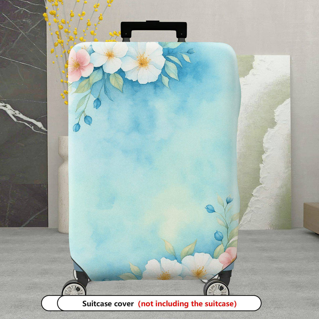 1-Piece Watercolor Floral Blue Pastel Artistic Luggage  Suitcase Luggage Cover, Stretch Protective Sleeve