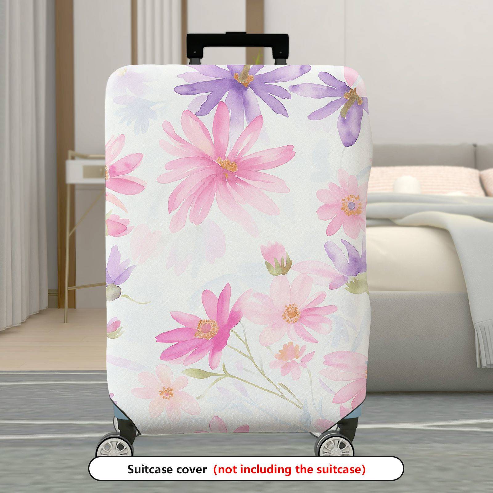 1-Piece Floral Pink Purple Daisy Flower Pattern  Suitcase Luggage Cover, Stretch Protective Sleeve