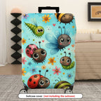 1-Piece Colorful Fun Bugs Ladybug Flowers Butterfly  Suitcase Luggage Cover, Stretch Protective Sleeve