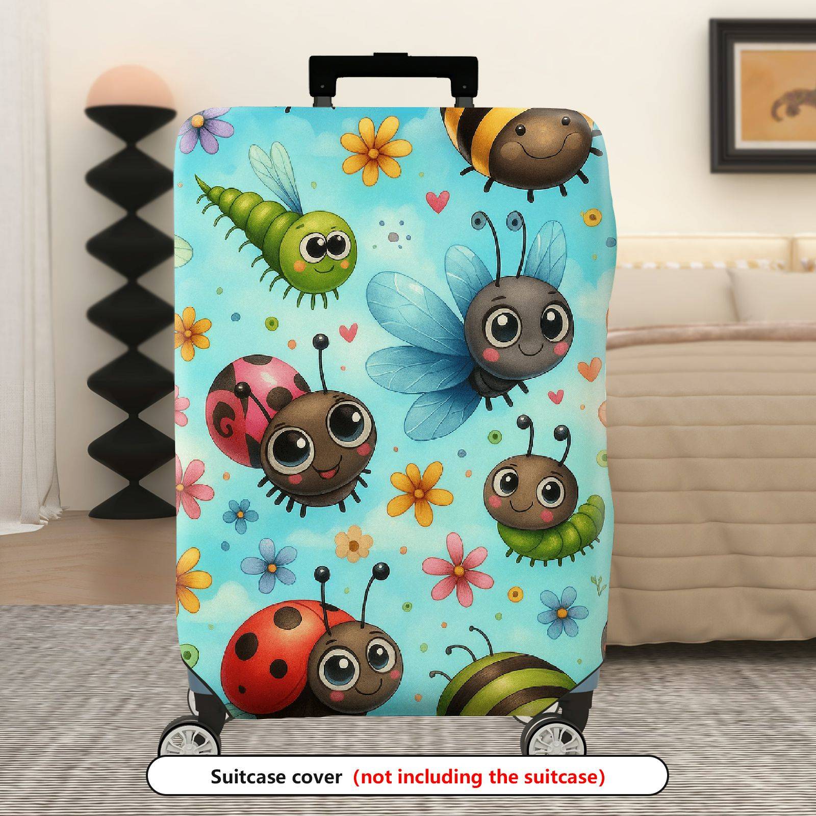 1-Piece Colorful Fun Bugs Ladybug Flowers Butterfly  Suitcase Luggage Cover, Stretch Protective Sleeve