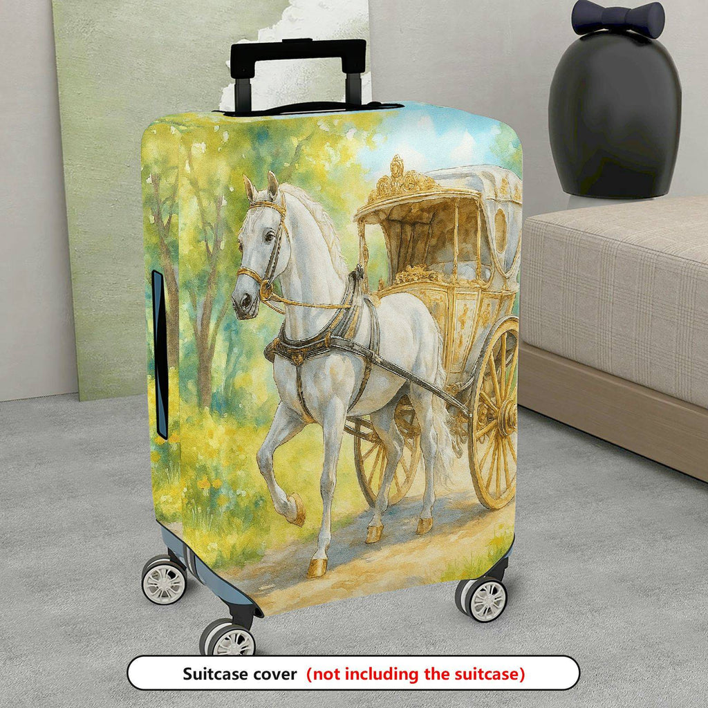 1-Piece Elegant Horse Carriage Vintage Nature Scenic Art  Suitcase Luggage Cover, Stretch Protective Sleeve