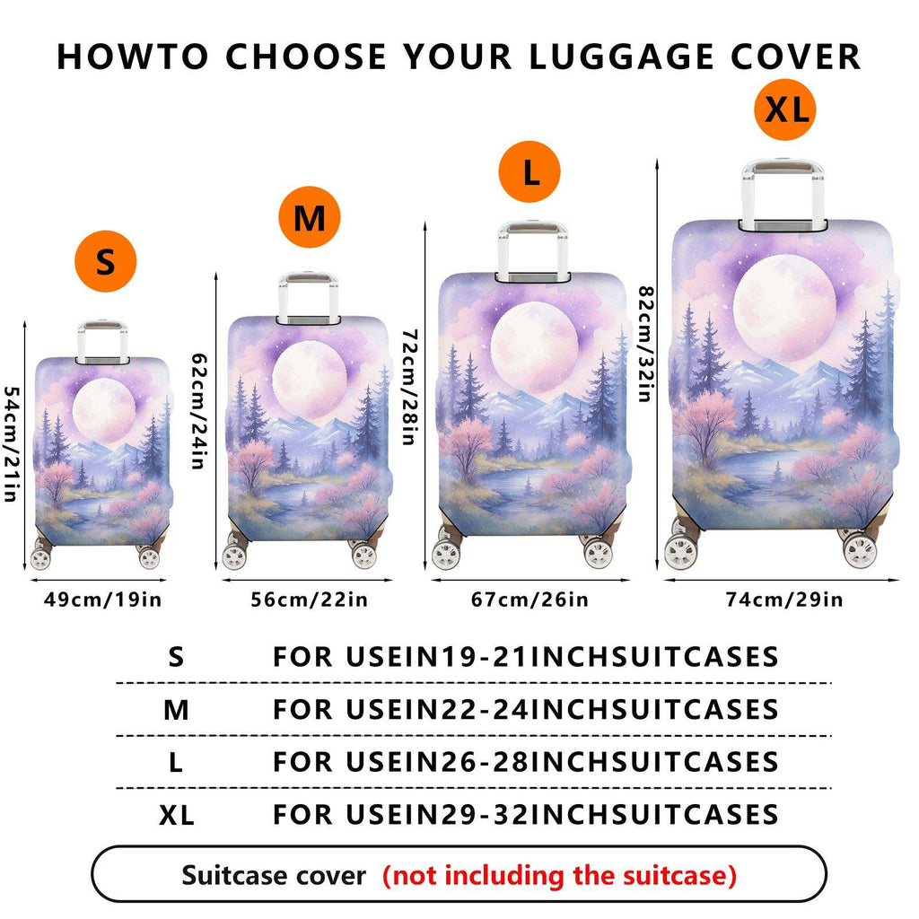 1-Piece Moon Forest Landscape Sky Mountain Stream  Suitcase Luggage Cover, Stretch Protective Sleeve