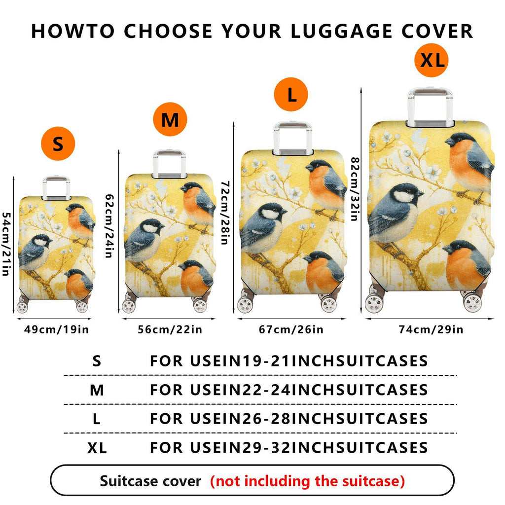 1-Piece Spring Bird Flower Branch Yellow Artistic  Suitcase Luggage Cover, Stretch Protective Sleeve