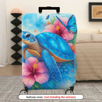 1-Piece Sea Turtle Hibiscus Flower Butterfly Ocean Blue  Suitcase Luggage Cover, Stretch Protective Sleeve