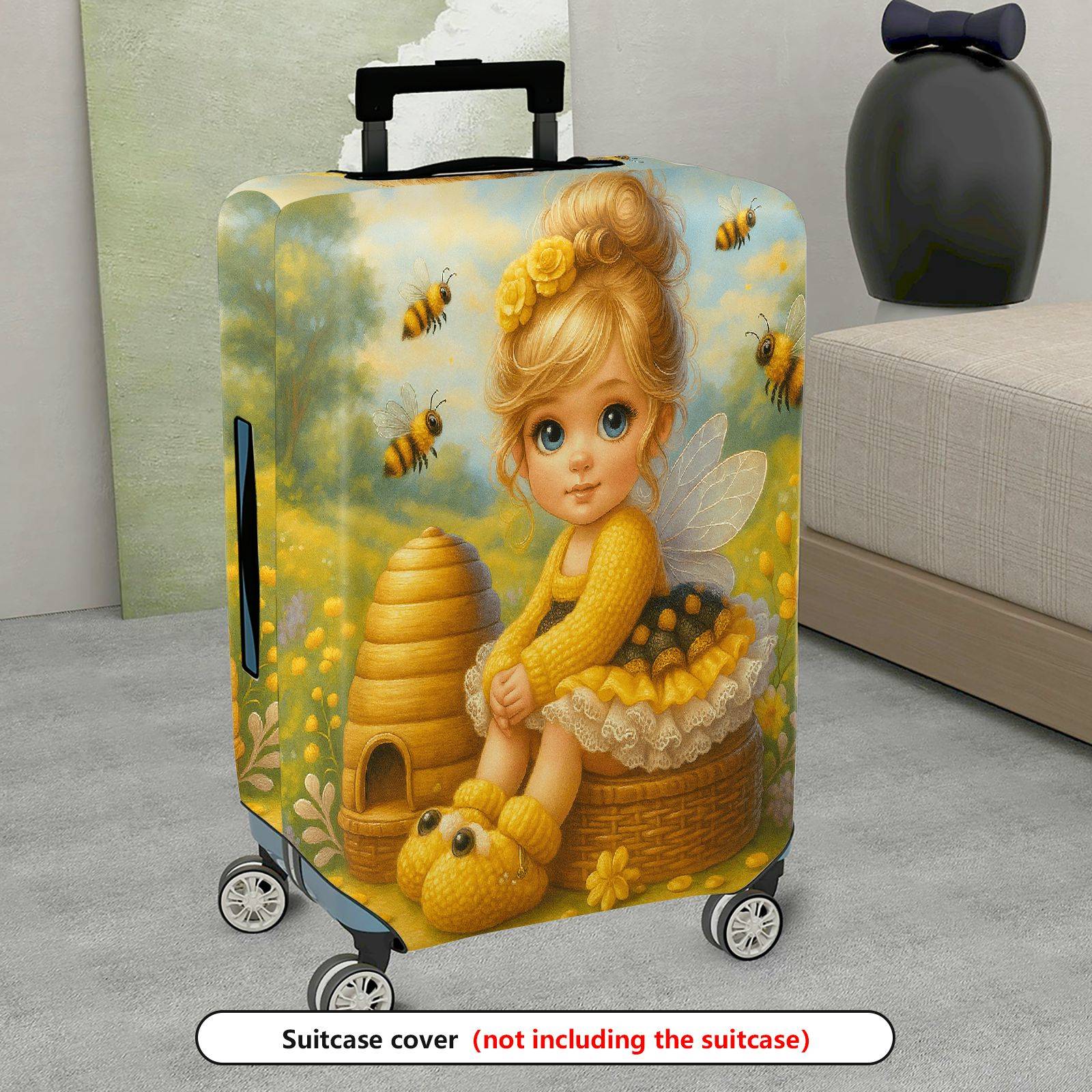 1-Piece Honey Bee Fairy Garden Flower Cute Pattern  Suitcase Luggage Cover, Stretch Protective Sleeve